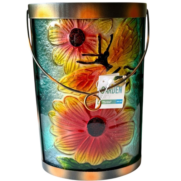 Hanging Solar Lights Lamp Garden Lantern with Butterfly Design 9.5” x 6” - Picture 3 of 9